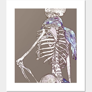 Skeleton in a Blue Scarf Vintage Look Posters and Art